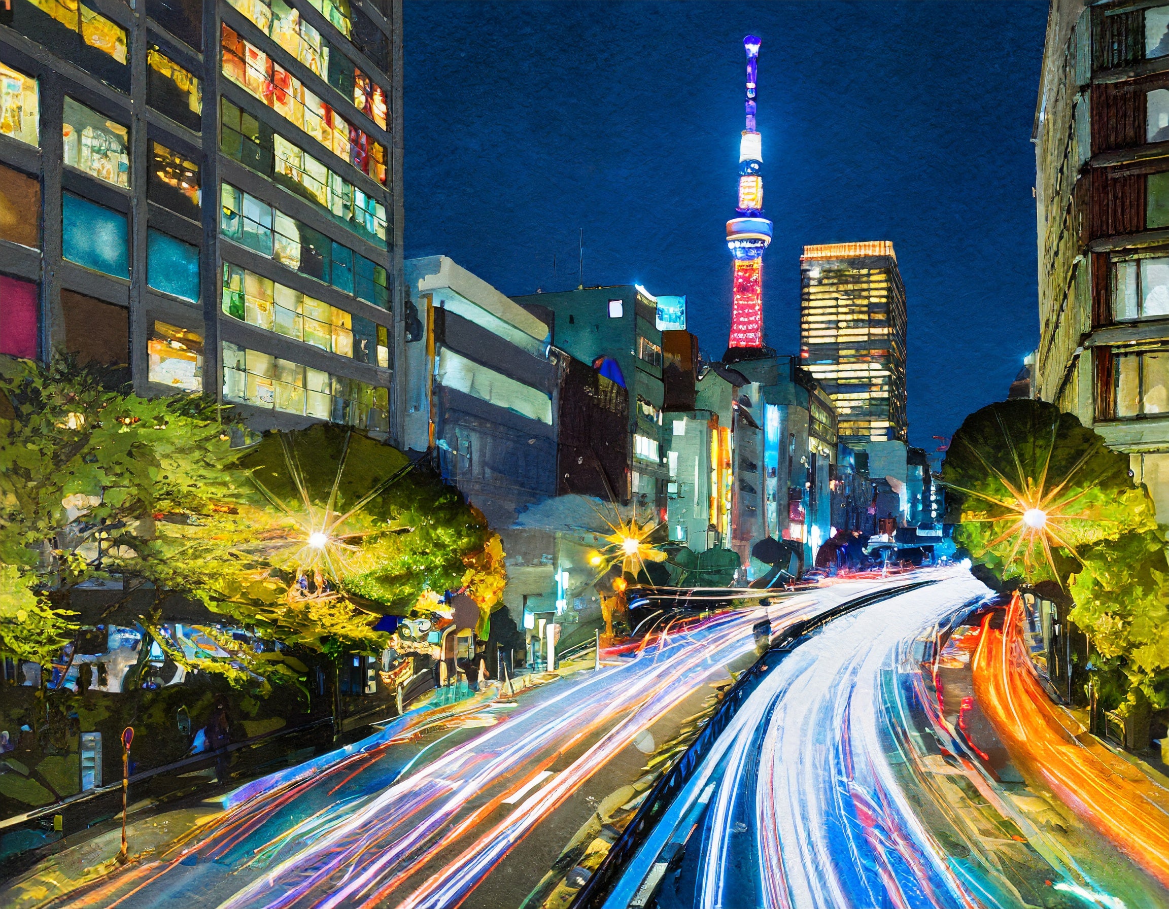 Urban Lights: Tokyo Traffic - Leinwand