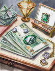 Luxury Lure: Jewels and Money - Leinwand