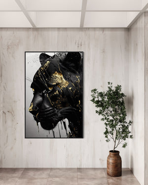 Black panther with gold texture - Textilspannrahmen