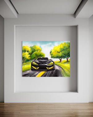 Sports Car in yellow and black  - Leinwand